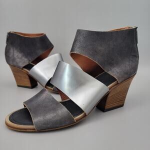 Pantanetti Ankle Sandal Heel Gray Leather Comfort Zip Size 37 - 6.5 US